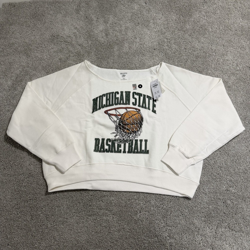 Hollister Michigan State Spartans Sweatshirt‎ Womens Sz M Cropped Off Shoulder